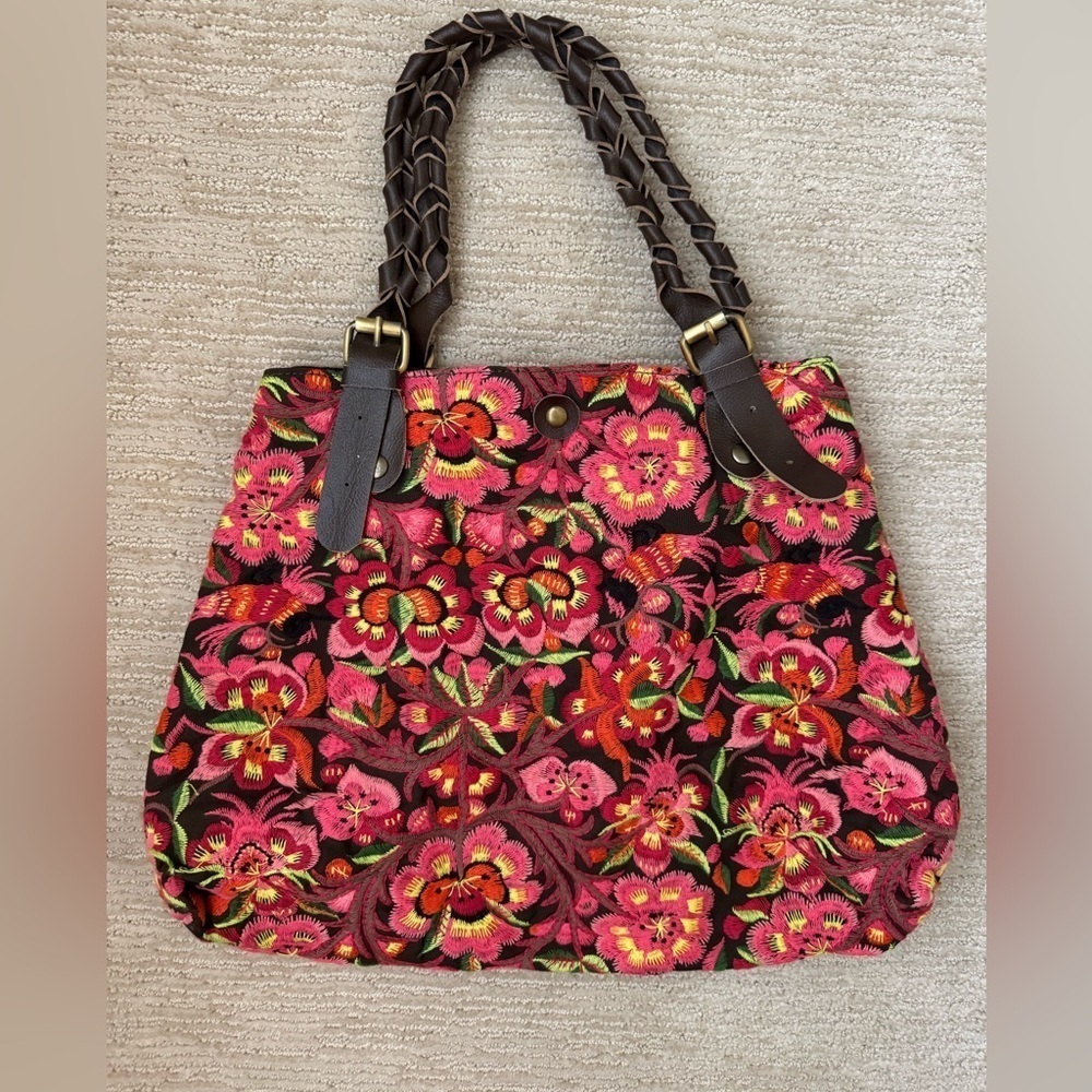 Wabag Floral Tapestry and Leather Tote Bag